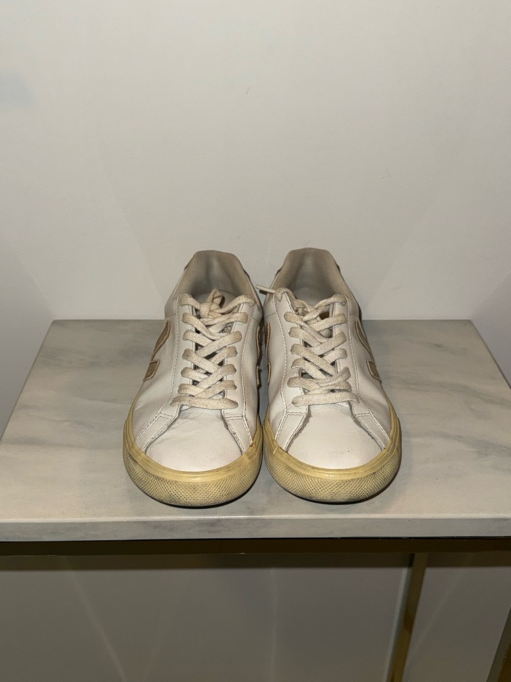 Veja White and Tan Low-Top Sneakers